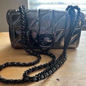 Coach Tabby 20 Silver Metallic Quilted Chain Bag